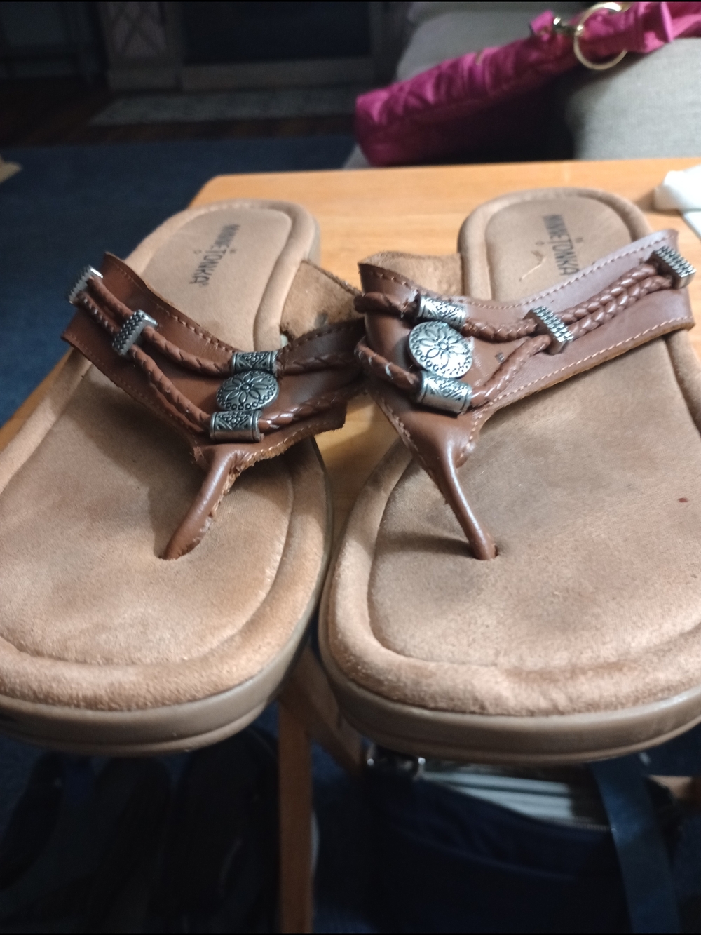 Comfor. Brown Women's Thong Sandals with Decorative Silver Accents